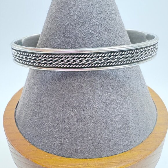 VTG Sterling Silver 925 Intricate Textured Open Cuff Bracelet Size 7.5" Fit - Picture 2 of 10